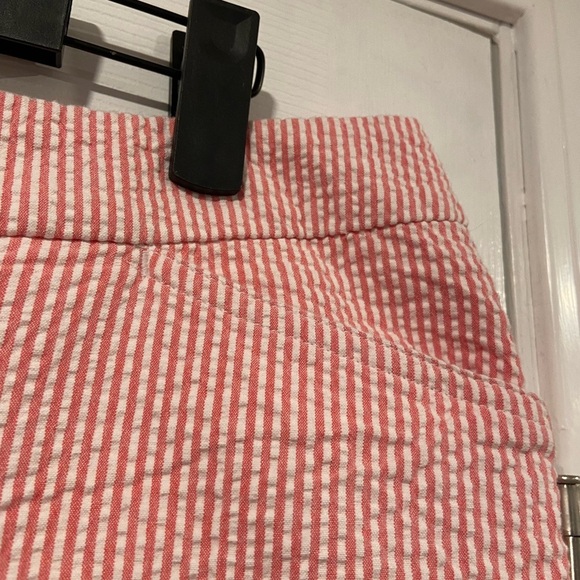 Jones Studio Size 14 Pink White Stripe Seersucker Cotton Stretch Cropped Pants - Picture 7 of 11